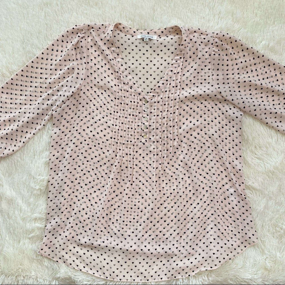Rose + Olive Heart Patterned Sheer Blouse | Pink & Black | Size 1x
